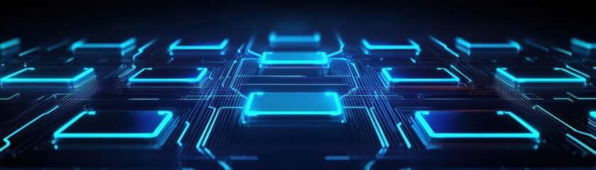 Poster - Futuristic glowing digital circuit board pattern with neon blue elements.