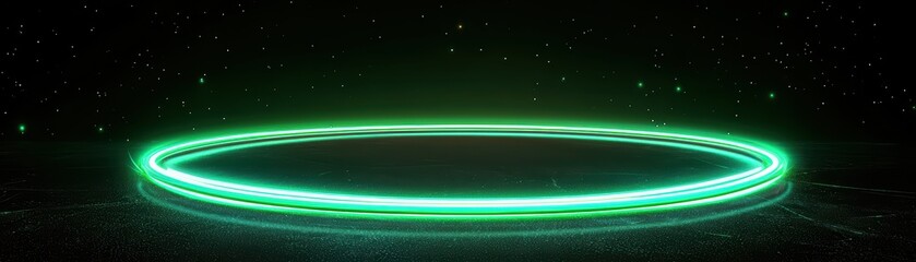 Poster - Glowing green circle on a dark background, ideal for tech and digital design projects.
