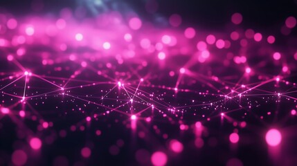 Poster - Glowing pink data connections against a dark background