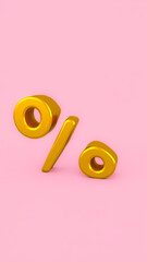 shiny golden percentage symbol on a pink background