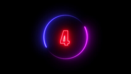 Fototapete - abstract linear neon number  foure  ,  Educational mathematics concept with neon letter