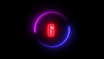 Fototapete - abstract linear neon number six   ,  Educational mathematics concept with neon letter