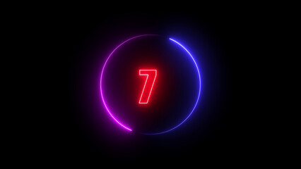 Fototapete - abstract linear neon number  sevev  ,  Educational mathematics concept with neon letter