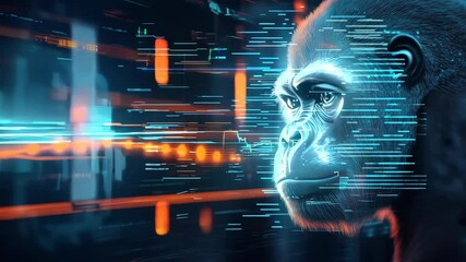 Poster - A gorilla is staring at the camera in a computer generated image