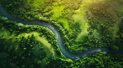 Poster - Aerial View of a Winding River Through Lush Green Foliage