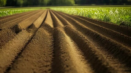 Poster - A field of dirt with a few tire tracks in it