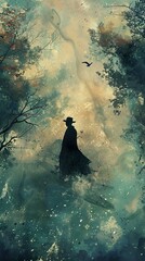 Wall Mural - Silhouette of a Man in a Forest: A Dreamy Journey