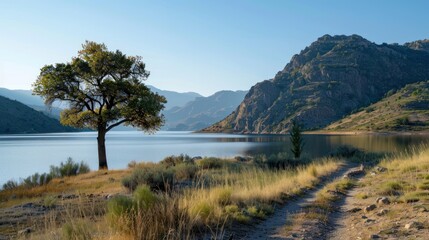 Wall Mural - Solitary Tree by a Calm Lake