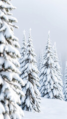 Wall Mural - row snow-covered evergreen trees a winter landscape