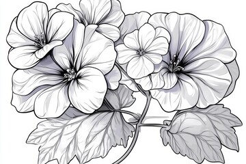 Poster - A simple outline of a Geranium blossom, with soft, flowing lines against a clean white background