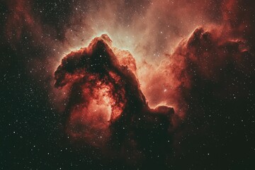 Wall Mural - red nebula in a night sky portrayed as a grainy film photo, adding a vintage and mysterious quality 