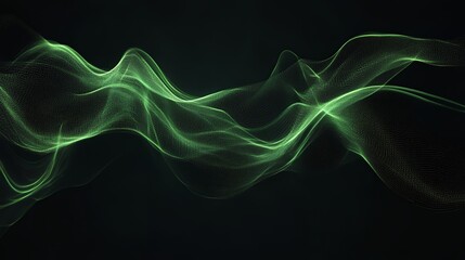 Wall Mural - abstract green waves flowing on a black background.