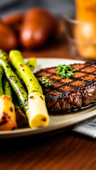 Sticker - grilled steak with asparagus onions