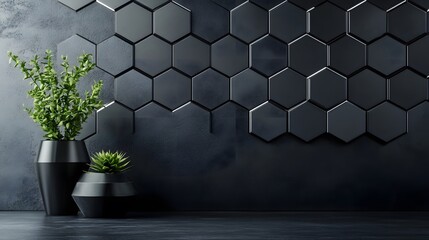 Poster - Dark hexagon wallpaper or background. 