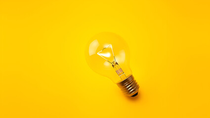 Glowing light bulb isolated on a bright yellow background.