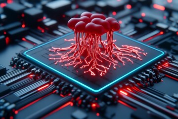 Poster - Lymphatic system, visualized as a glowing holographic display, with neon lymph nodes and lymphatic vessels in a futuristic setting