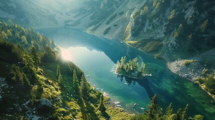 Wall Mural - sunrise over mountain lake