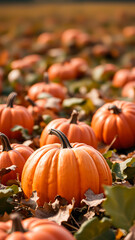 Sticker - ripe pumpkin rests among dried leaves