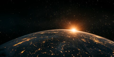 Wall Mural - a breathtaking view of earth from space, with the sun rising over the horizon and illuminating the p