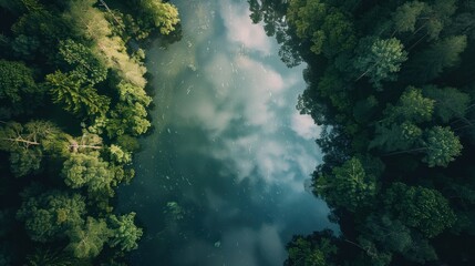 Poster - Aerial View of a Lake Surrounded by Trees