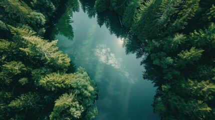 Sticker - Aerial View of a Forest and Lake