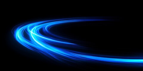 Wall Mural - Abstract blue light streaks create a dynamic circular shape against a black background.