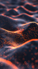 Aufkleber - cyber tech background Abstract 3D digital waveforms with glowing points of light, resembling a futuristic tech landscape in motion.