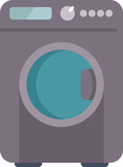 Poster - Washing machine with clothes hatch and control panel, modern household appliance standing on laundry room floor