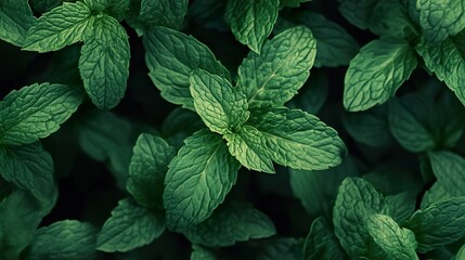 Wall Mural - Vibrant Green Mint Leaves: A Close-Up View of Nature's Beauty