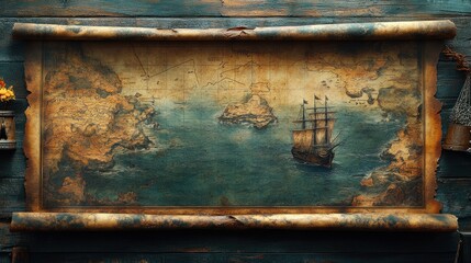 Vintage Treasure Map with Sailing Ship