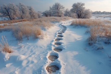 Snowy Path with Footprints