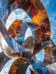 Abstract Metallic Sculpture with Sky Reflections