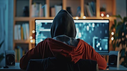 Hacker at Work in a Dark Room