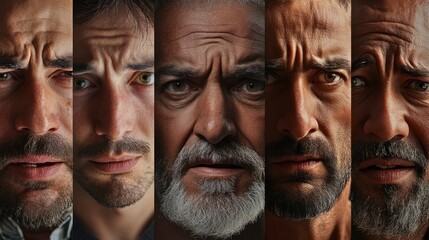 Canvas Print - Close-up Portraits of Five Men with Concerned Expressions