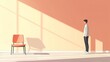 © Anan - Introvert Solitude Minimalism Single chair in an empty room, person standing quietly, flat design illustration