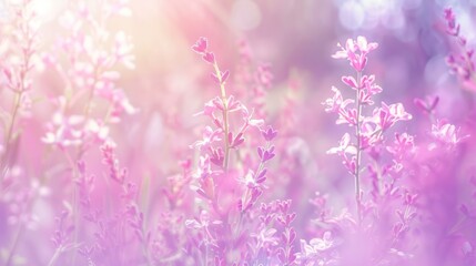 Wall Mural - pink flowers in a field