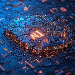 Poster - A futuristic representation of artificial intelligence with neon circuitry and glowing elements, symbolizing modern technology and innovation.