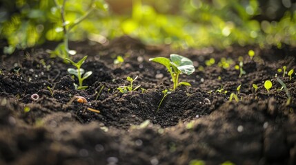 Canvas Print - New Life: Tiny Sprouts Growing in Rich Soil