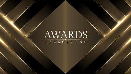 Award luxury elegant gold glowing line with lighting effect sparkle on black awards graphics background. Lines growing elegant shine spark. Premium congratulations card. Event invitation.	
