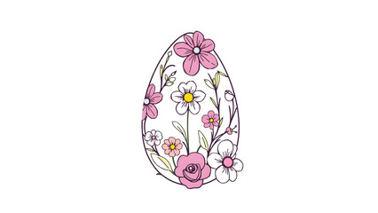 Easter egg with flowers and leaves. Hand drawn vector illustration.