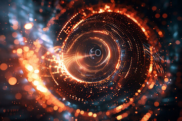 Fototapete - tech background wallpaper Glowing concentric circles and data particles, creating a vortex-like effect in a high-tech, futuristic background.