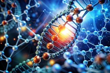 Medical studies of molecular structures. Science in the service of man. Technologies of the future in our life. 3D illustration of a molecule model in neon light