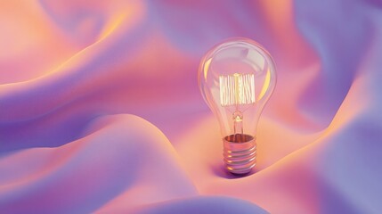 Glowing light bulb on colorful cloud background