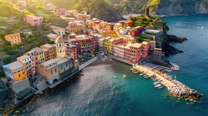 Wall Mural - Aerial View of Colorful Village on Italian Coastline