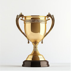 A gold trophy with a black base and a solid color background