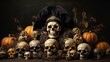 © SP_Da - A collection of skulls and pumpkins arranged on a table