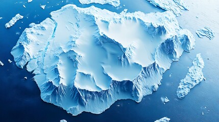  A sleek, abstract map of Antarctica with sharp lines and icy blue tones, showcasing the unique shape of the continent