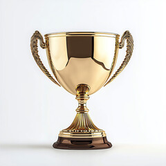 A gold trophy with a black base and a solid color background