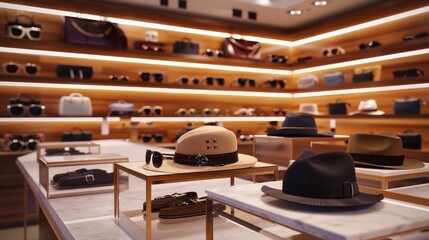 Canvas Print - Sunglasses and Hats Display in a Luxurious Boutique