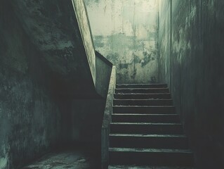 Wall Mural - Dark and Abandoned Concrete Staircase